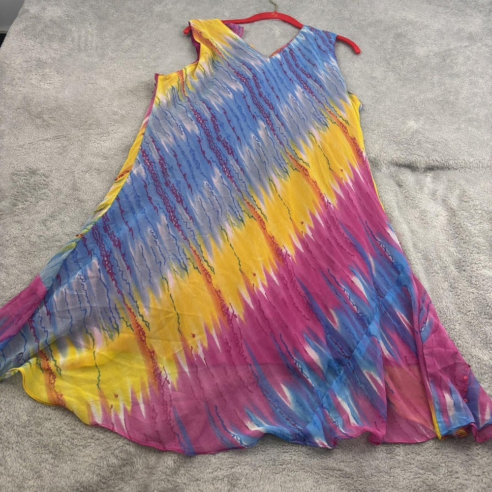 VTG Y2K Jessica Taylor Sequin Ruffle Hem Shift Dress Womens 2X Multicolor‎ Fairy - Picture 2 of 15
